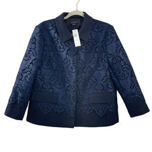NWT‎ Ann Taylor Navy Blue Damask Lace Collared Blazer Jacket Size 12 Coat